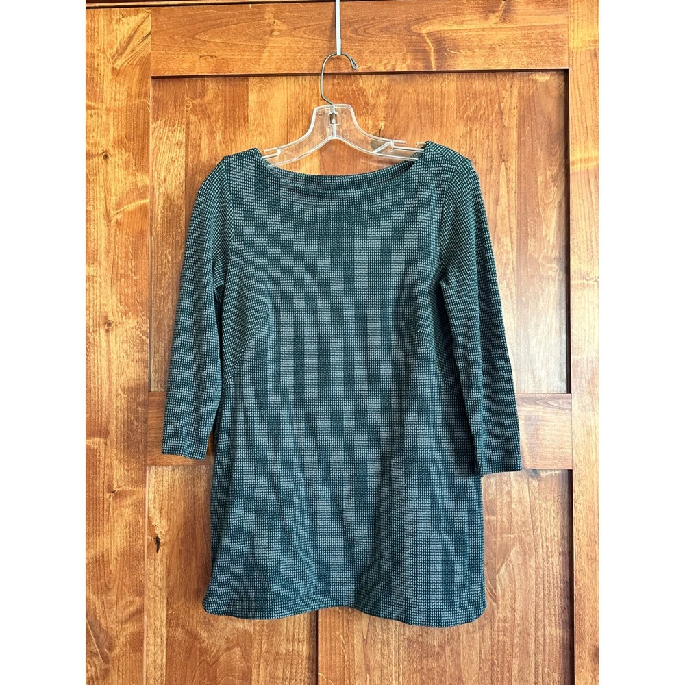 J. Jill Ponte Tunic Top Green Black Houndstooth Boat Neck XS Petite